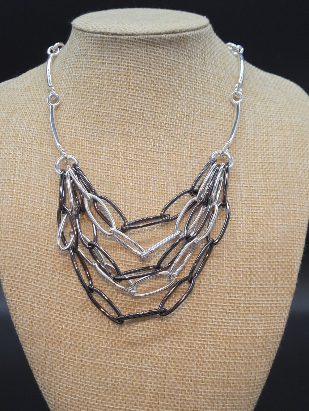 Premier Designs Layered Two-Tone Silver and Black Link Necklace - Women Jewelry